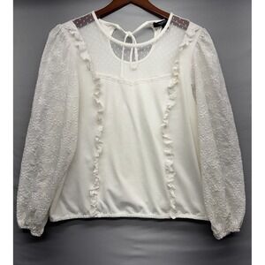Marc New York Eyelet Ruffle Blouse Womens XL Luxury Brunch Effortless Coquette